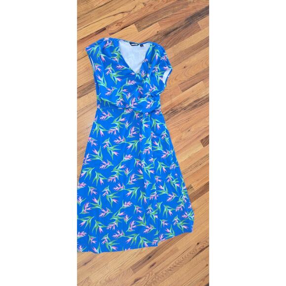 Lands's End Women's Blue Short Sleeve Maxi Dress LG Floral Comfort - Picture 5 of 11
